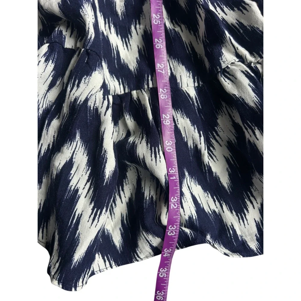 Pomander Place Navy White Ikat Kenzo Dress Chevron‎ Tiered Mini Women's Medium